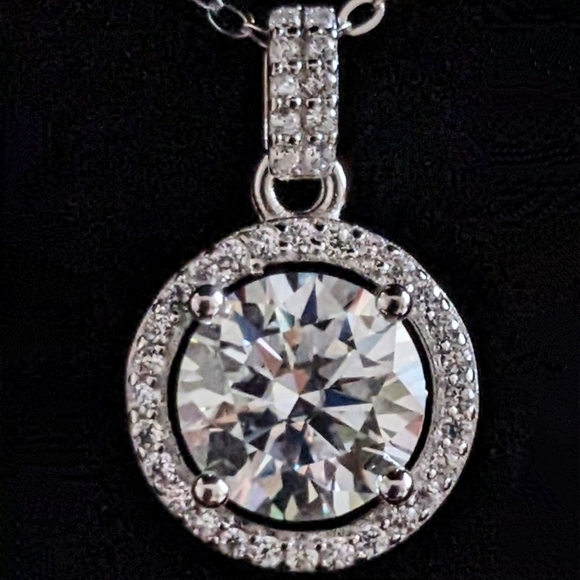 3 CT Genuine Moissanite Halo Bridal, Engagement Necklace 925 sterling silver - Picture 1 of 8